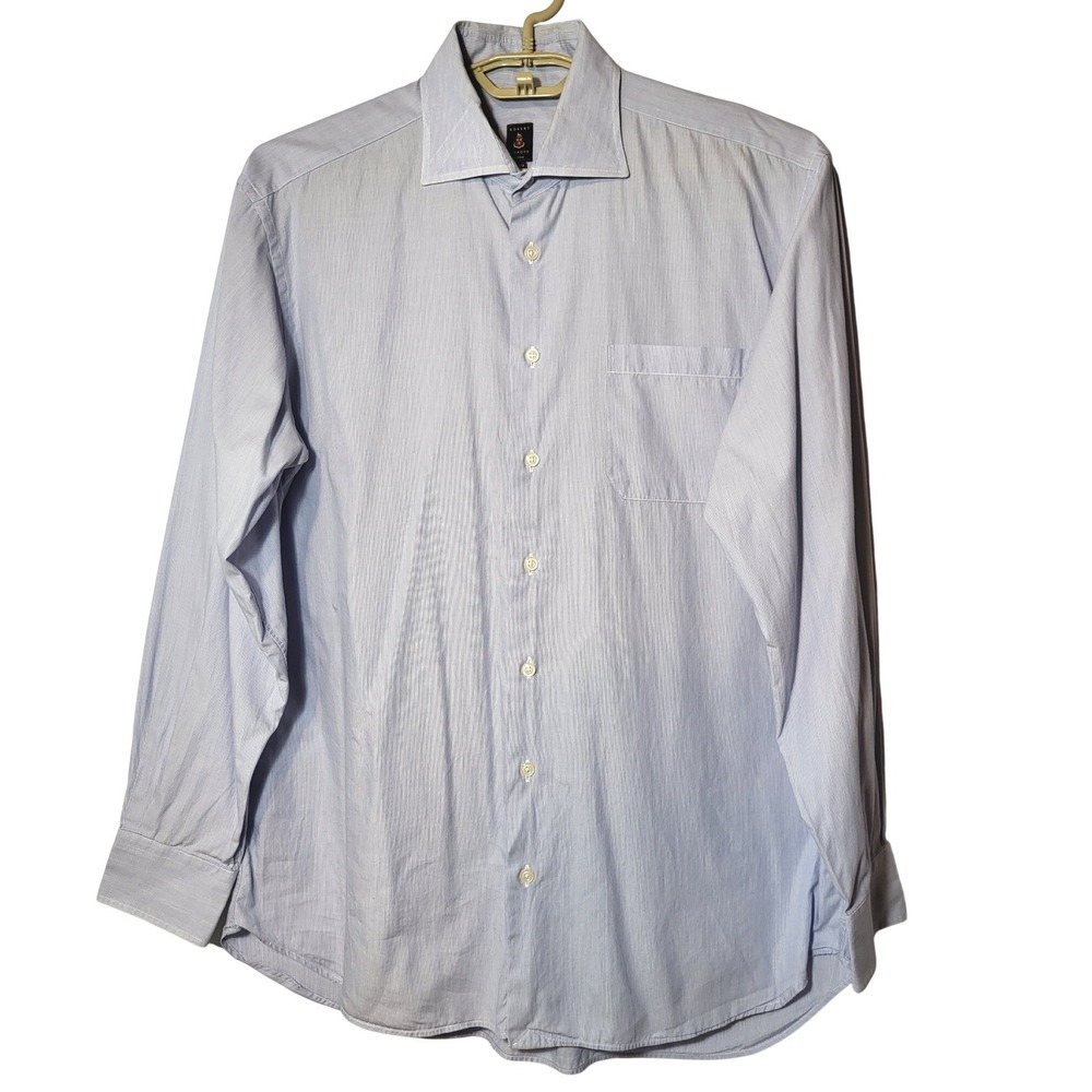 Robert Talbott Classic‎ Mens Blue White Micro Stripe Button Up Shirt 16.5 Office